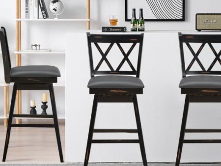 2 Pieces 29 Inches Swivel Counter Height Barstool Set with Rubber Wood Legs-Black on Sale