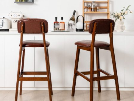 29 Inch Upholstered PU Bar Stools with Rubber Wood Legs-Set of 2 For Sale