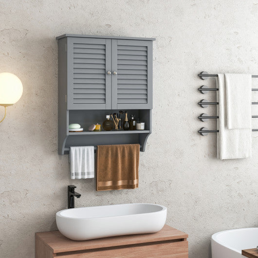 2-Doors Bathroom Wall-Mounted Medicine Cabinet with Towel Bar-Gray Online Sale