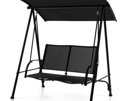 2-Seat Outdoor Canopy Swing with Comfortable Fabric Seat and Heavy-duty Metal Frame-Black Online