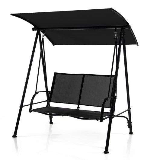 2-Seat Outdoor Canopy Swing with Comfortable Fabric Seat and Heavy-duty Metal Frame-Black Online