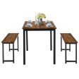 3 Pieces Dining Table Set with 2 Benches for Dining Room Kitchen Bar-Brown Sale