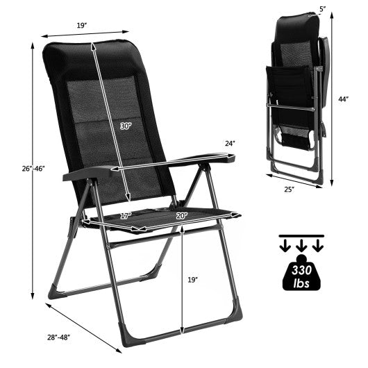 2 Pcs Portable Patio Folding Dining Chairs with Headrest Adjust for Camping -Black Online Hot Sale