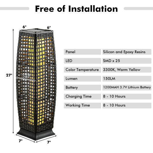 2 Pieces Solar-Powered Square Wicker Floor Lamps with Auto LED Light-Black on Sale