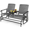 2-Person Double Rocking Loveseat with Mesh Fabric and Center Tempered Glass Table-Gray Sale