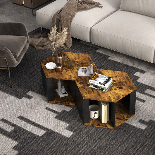 2 Pieces Hexagonal Side End Table for Living Office Coffee Room-Coffee Online Sale