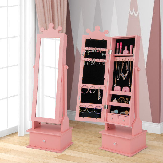 2-in-1 Kids Play Jewelry Armoire with Full Length Mirror and Drawers-Pink For Cheap