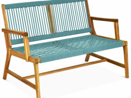 2-Person Acacia Wood Yard Bench for Balcony and Patio-Turquoise Online now