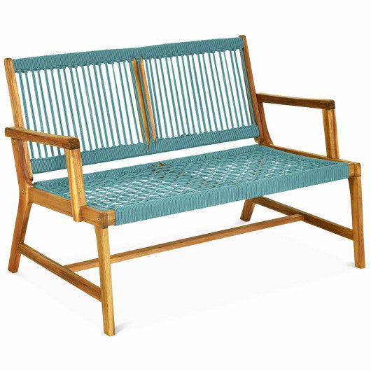 2-Person Acacia Wood Yard Bench for Balcony and Patio-Turquoise Online now