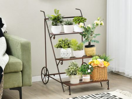 3-Tier Metal Plant Stand with Wheels and Handle for Balcony Online