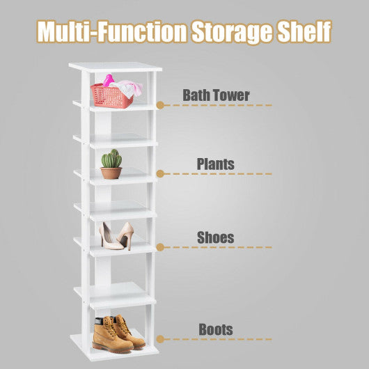 Wooden Shoes Storage Stand 7 Tiers Shoe Rack Organizer Multi-shoe Rack Shoebox-White Online Hot Sale