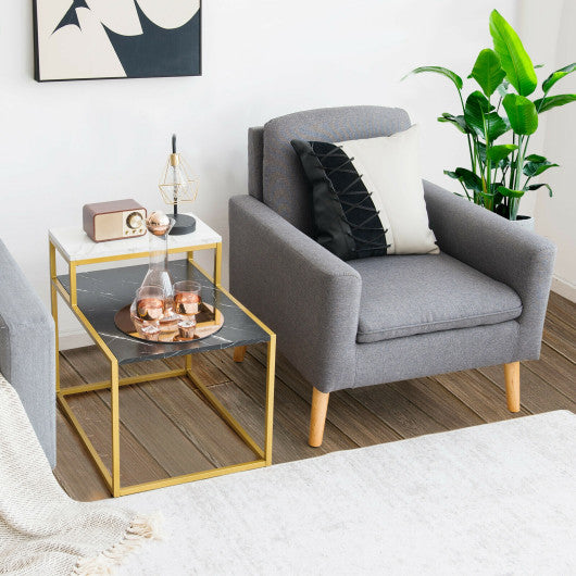 2 Tier End Side Table with  Metal Frame and Storage Shelf for Living Room-White Supply