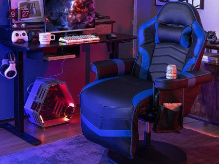 Massage Video Gaming Recliner Chair with Adjustable Height-Blue For Cheap