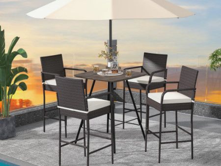 2 4 Pieces Outdoor PE Rattan Cushioned Barstool Set with Armrests-Set of 4 Fashion