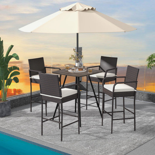 2 4 Pieces Outdoor PE Rattan Cushioned Barstool Set with Armrests-Set of 4 Fashion