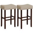 2 Set of 29 Inch Height Upholstered Bar Stool with Solid Rubber Wood Legs and Footrest-Beige For Sale