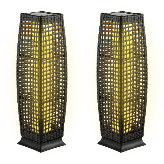 2 Pieces Solar-Powered Square Wicker Floor Lamps with Auto LED Light-Black on Sale