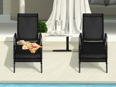 2 Pcs Outdoor Patio Lounge Chair Chaise Fabric with Adjustable Reclining Armrest For Cheap