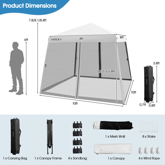 10 x 10 Feet Pop Up Canopy with with Mesh Sidewalls and Roller Bag-White Online