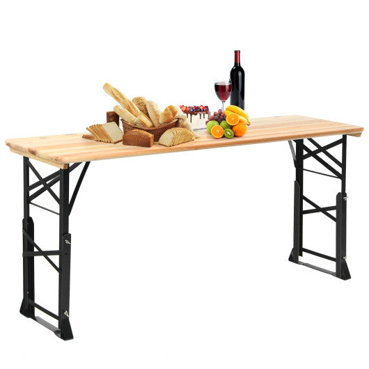 66.5 Inch Outdoor Wood Folding Picnic Table with Adjustable Heights Cheap