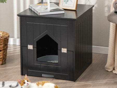 Cat Litter Box Enclosure with Flip Magnetic Half Door-Black Sale