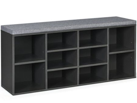 10-Cube Organizer Shoe Storage Bench with Cushion for Entryway-Gray For Discount