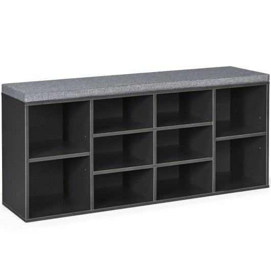 10-Cube Organizer Shoe Storage Bench with Cushion for Entryway-Gray For Discount