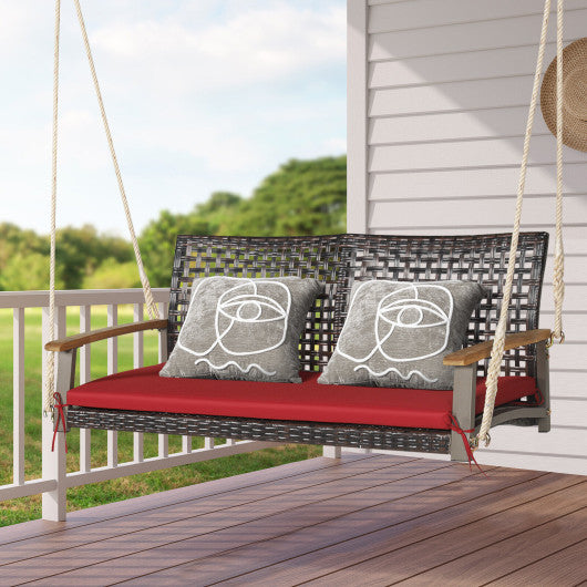 2-Person Rattan Hanging Porch Swing Chair-Red Online Sale