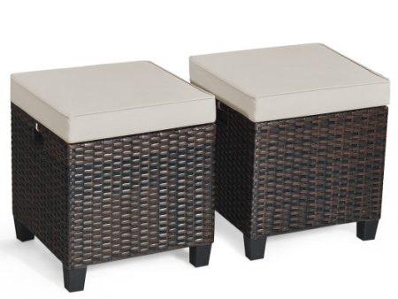 2 Pieces Patio Rattan Ottoman Set with Removable Cushions-Beige Supply