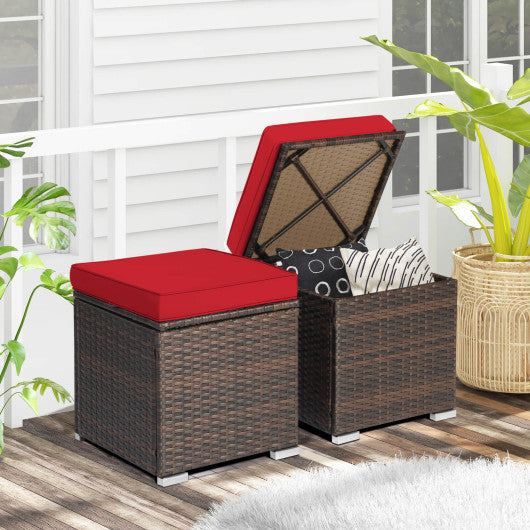 2 Pieces Patio Ottoman with Removable Cushions-Red Discount