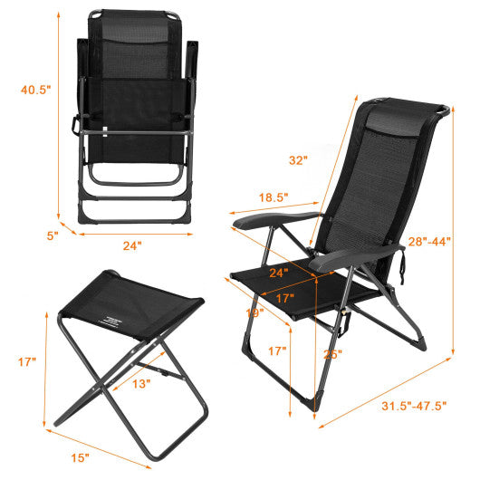 4 Pieces Patio Adjustable Back Folding Dining Chair Ottoman Set-Black Cheap