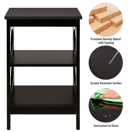 2 Pieces 3-tier Nightstand Sofa Side End Accent Table Storage Display Shelf-Black Fashion