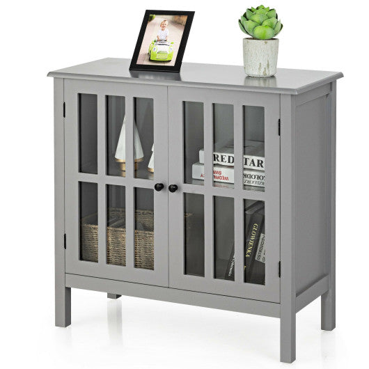 Glass Door Sideboard Console Storage Buffet Cabinet-Gray Fashion