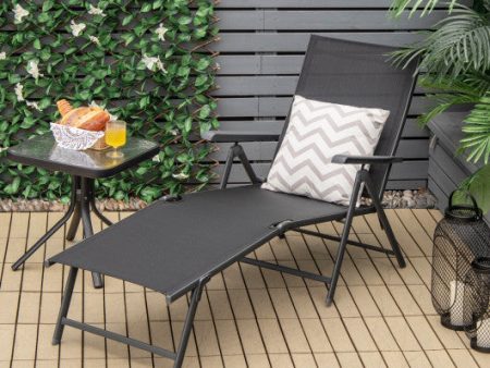 2 Pieces Foldable Chaise Lounge Chair with 2-Position Footrest-Black Supply