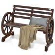 2-Person Outdoor Wooden Wagon Wheel Garden Bench-Brown Online Hot Sale