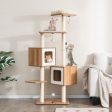 Modern Wooden Cat Tree with Perch Condos and Washable Cushions-Natural Discount