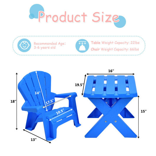 3-Piece Plastic Children Table Chair Set-Blue Discount