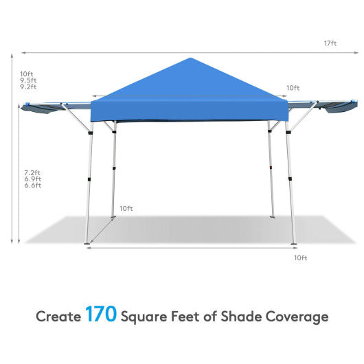 17 Feet x 10 Feet Foldable Pop Up Canopy with Adjustable Instant Sun Shelter-Blue Fashion