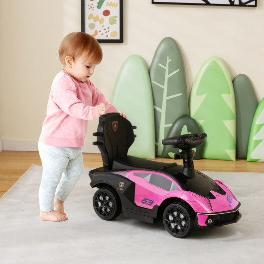 3-in-1 Licensed Lamborghini Ride on Push Car with Handle Guardrail-Pink Sale