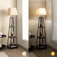 Trapezoidal Designed Floor Lamp with 3 Tiered Storage Shelf-Brown Online Sale