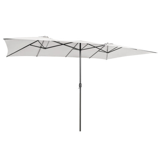 15 Feet Double-Sized Patio Umbrella with Crank Handle and Vented Tops-Beige Online Hot Sale