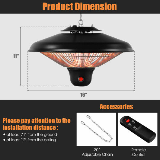 1500W Electric Hanging Ceiling Mounted Infrared Heater with Remote Control-Black Online now