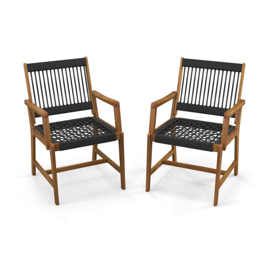 Set of 2 Patio Acacia Wood Dining Chairs with Armrests for Lawn Yard on Sale