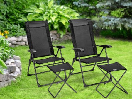 4 Pieces Patio Adjustable Back Folding Dining Chair Ottoman Set-Black Cheap