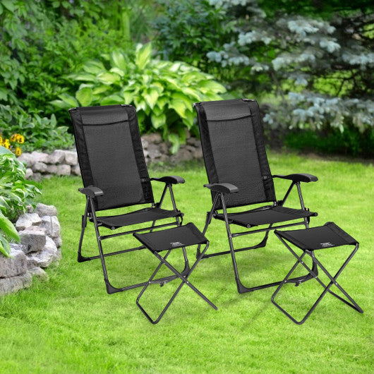 4 Pieces Patio Adjustable Back Folding Dining Chair Ottoman Set-Black Cheap