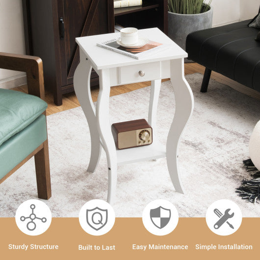 2-Tier End Table with Drawer and Shelf for Living Room Bedroom-White Discount