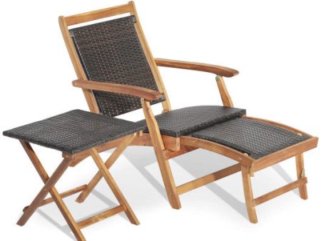 2 Pieces Patio Rattan Folding Lounge Chair with Acacia Wood Table Online Hot Sale