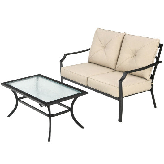 2 Pieces Patio Outdoor Cushioned  Sofa Bench with Coffee Table-Beige Online Sale