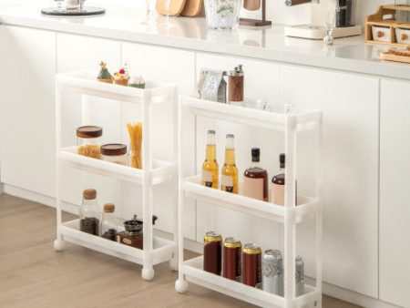 2 Pieces 3-Tier Slim Detachable Storage Cart with Drainage Holes and Wheels-White Supply