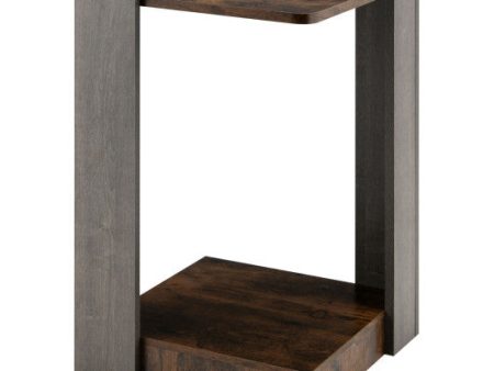 2-Tier Square End Table with Open Storage Shelf for Small Space-Coffee Discount